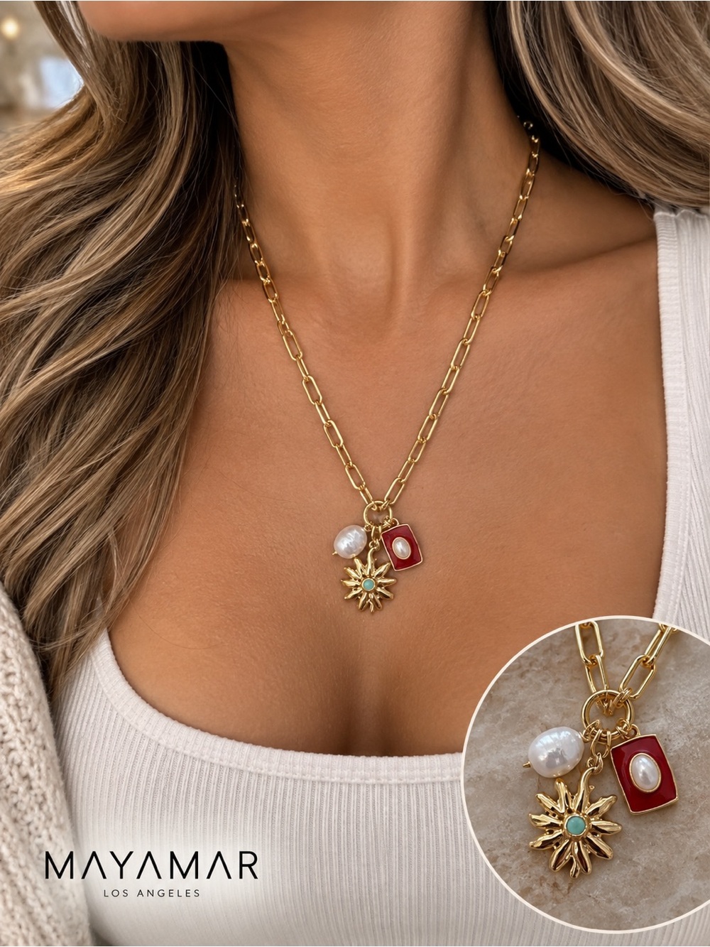 MAYAMAR MM-01444 24 Gold-Plated Multi-Charm Paperclip Necklace - NWT
